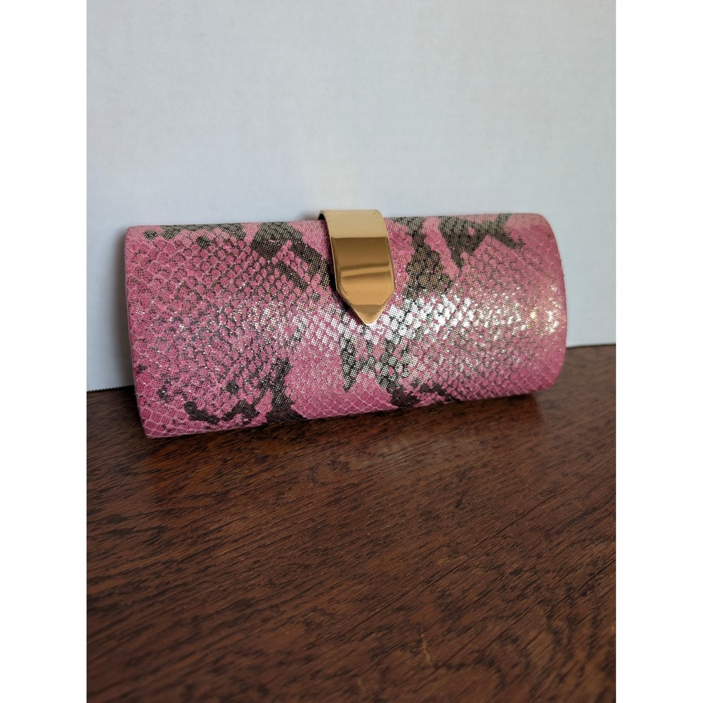 Banana Republic Clutch Pink New Snakeskin Print Leather Gold Clasp Glam Party